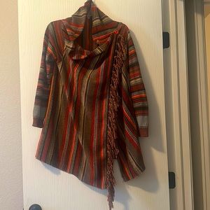Open Front Knited Tassels Slash Loose Cardigan Crew Neck Speckled Fringe Sweater